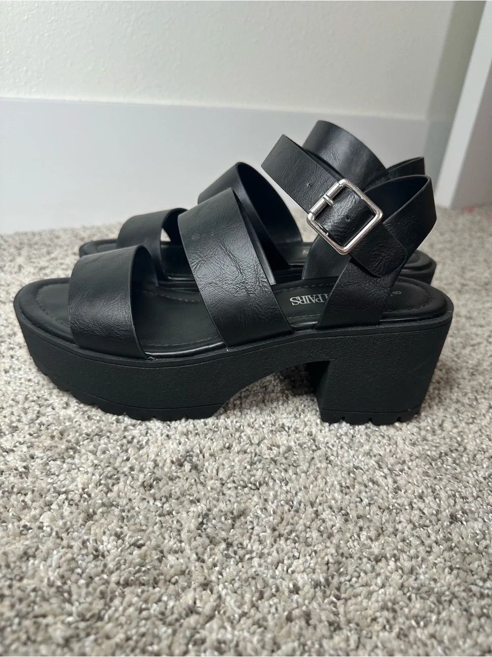 Chunky Black Platform Sandal Heels